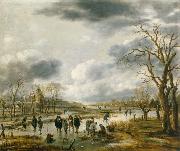 Aert van der Neer Scene on the ice outside the town walls oil